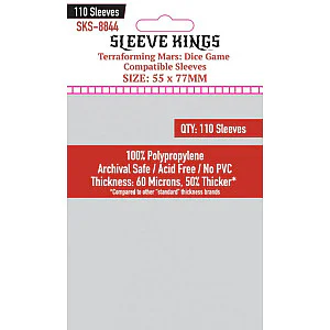 Sleeve Kings 8844 Terraforming Mars: Dice Game Compatible Sleeves (55 x 77mm) -110 Pack Sleeve Kings 8844 Terraforming Mars: Dice Game Compatible Sleeves (55 x 77mm) -110 Pack